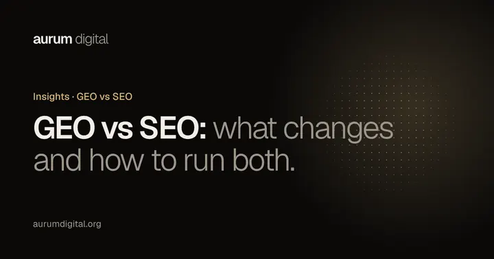 Cover image of the guide: GEO vs SEO: What Changes, What Stays the Same and How to Run Both